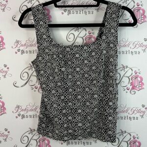 NICOLA tank top crochet detail Black and White silver Floral Tank Top cami